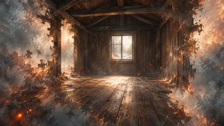 The cabin is held between the first fire and the last.