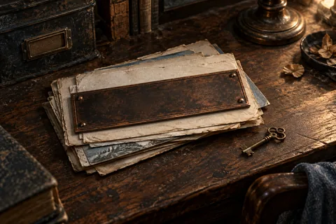 An imposed metal label covers an older paper record.